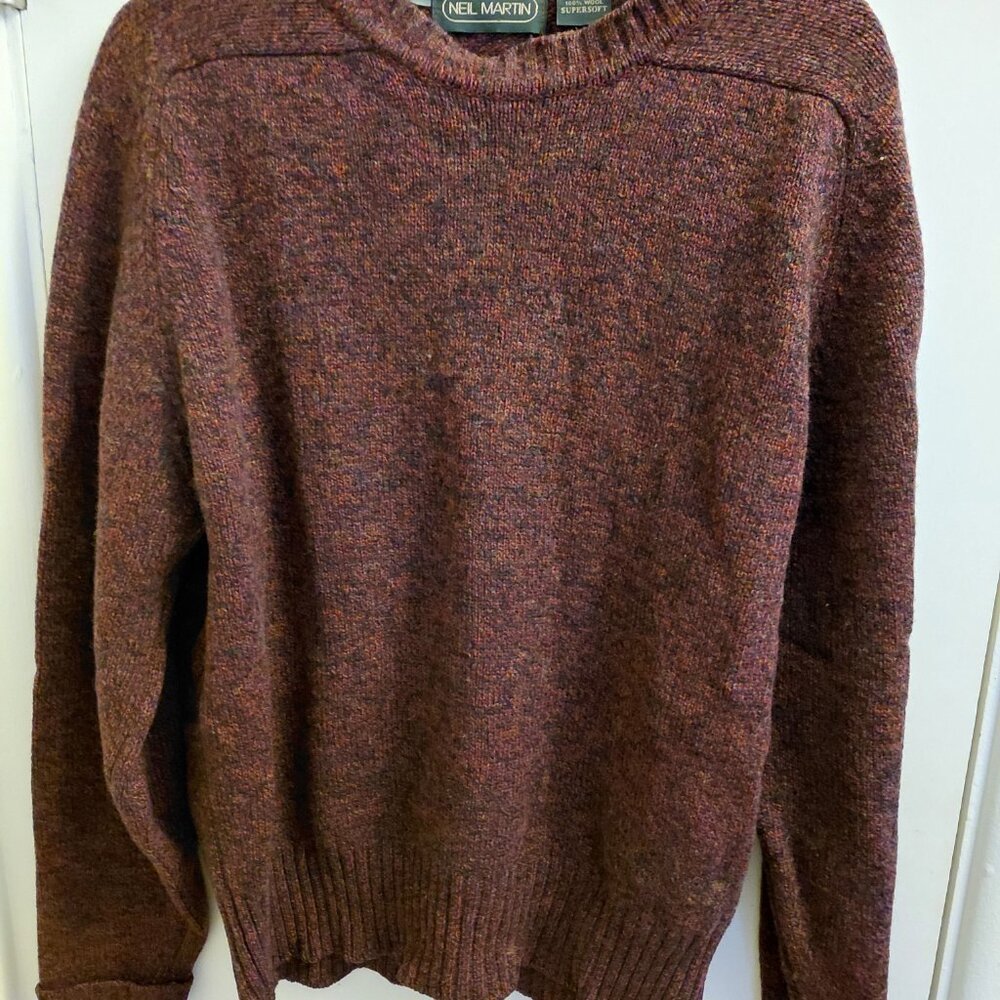 Vintage Neil Martin Wool Knit Sweater — Men’s Large — Maroon & Purple & Textured